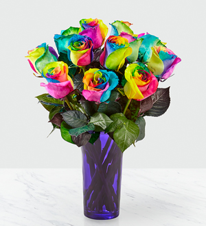 Time to Celebrate Rainbow Rose Bouquet - 12 Stems