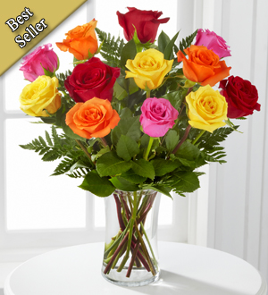 Spectacular Spring Assorted Roses with Vase