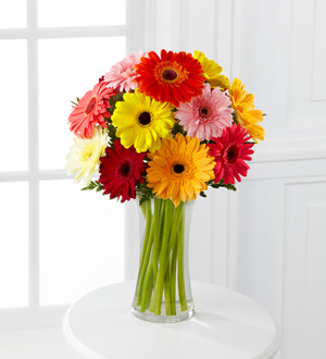 Colorful World Gerbera Daisy Bouquet - 12 Stems - Vase Included