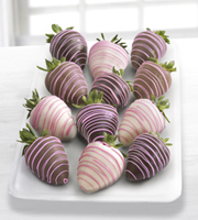 Chocolate Dip Delights Classic Real Chocolate Covered Strawberries & Pink Drizzle - 12-piece