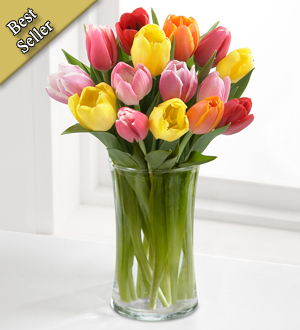 Rush of Color Assorted Tulip Bouquet with FREE Vase - 15 Stems